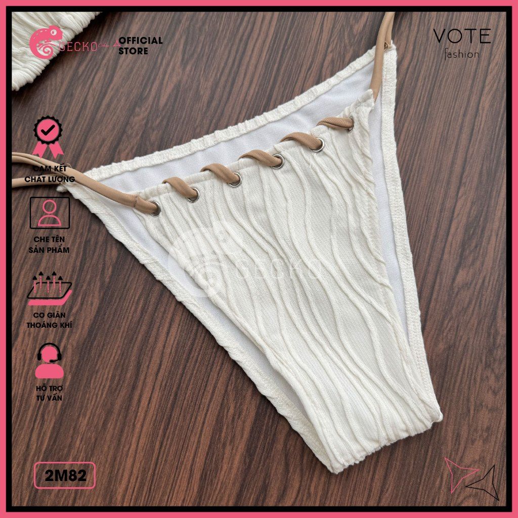  Bikini 2 Mảnh Tam Giác Hoạ Tiết Gợn Sóng Mix Dây Màu Nude Dễ Thương GECKO 2M82 