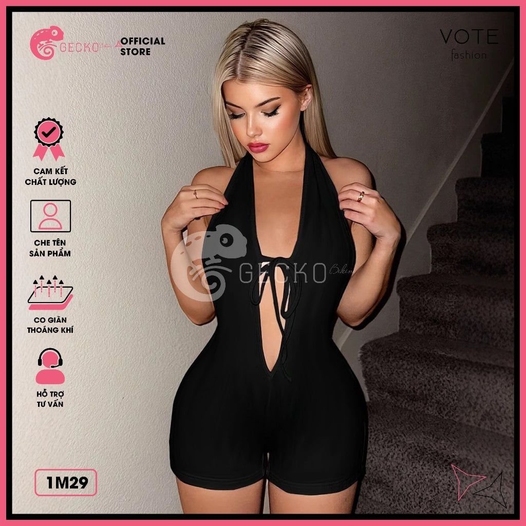  Bikini 1 Mảnh Khoét Ngực Quần Đùi Gợi Cảm Tăm Lạnh GECKO 1M29 