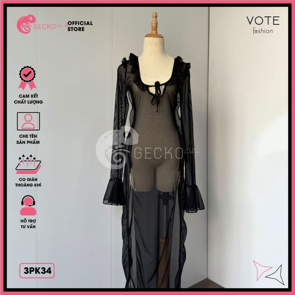  Áo Lưới Cover Bikini Khoét Ngực Xẻ Tà Sexy GECKO 3PK34 