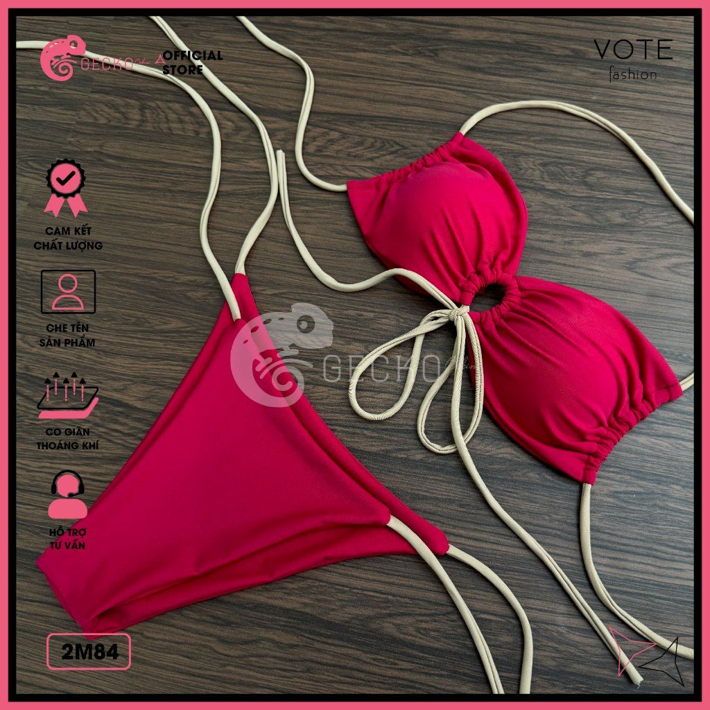 Bikini 2 Mảnh Cúp Ngực Phối Dây Nude Dễ Thương GECKO 2M84 