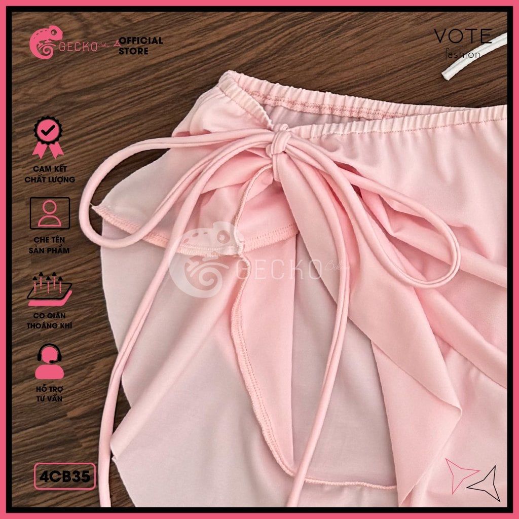  Combo 3 Món Bikini Hoa Hồng Phối Váy Cute GECKO 4CB35 