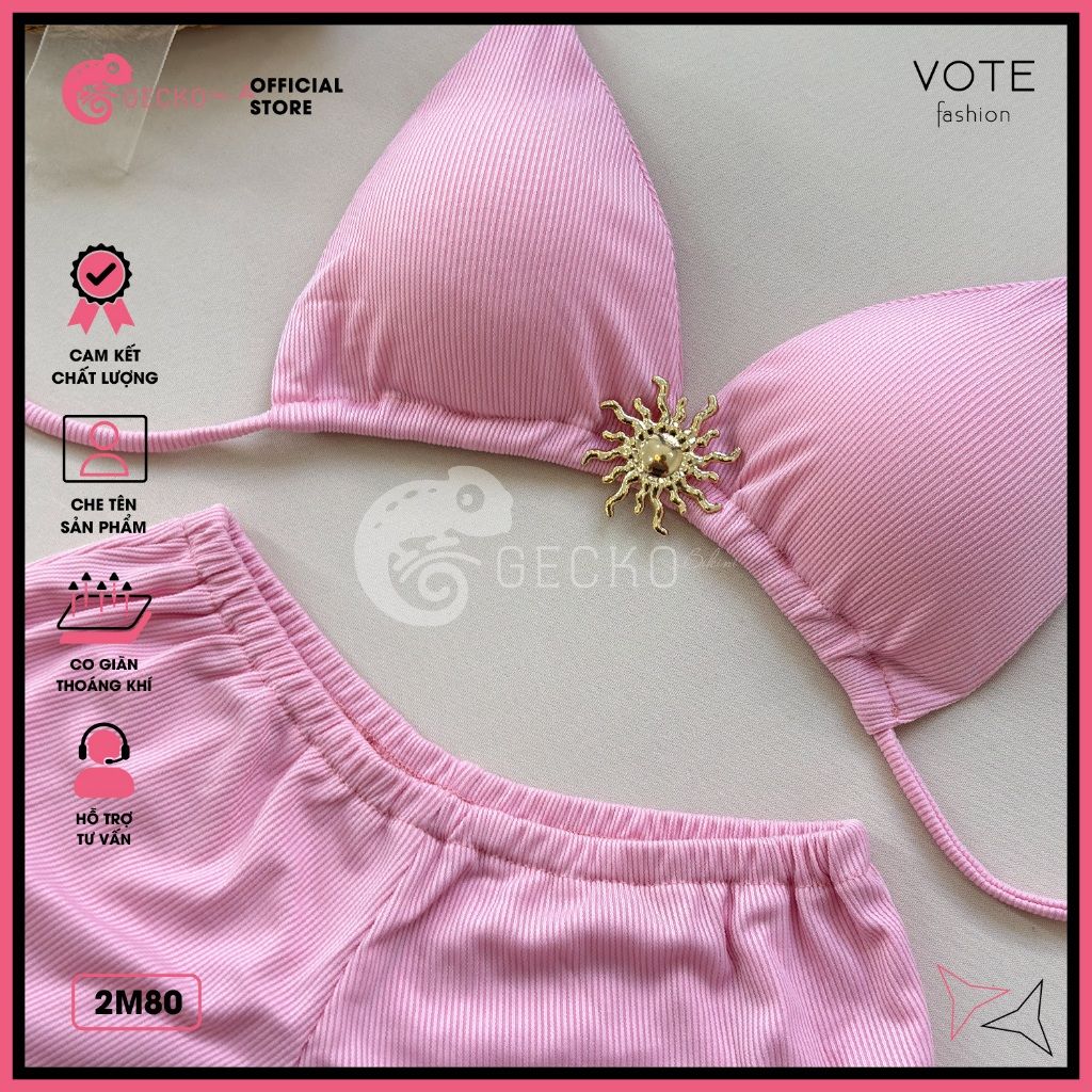  Bikini 2 Mảnh Tam Giác Mix Khoen Mặt Trời Quần Đùi Tăm Lạnh Cute GECKO 2M80 