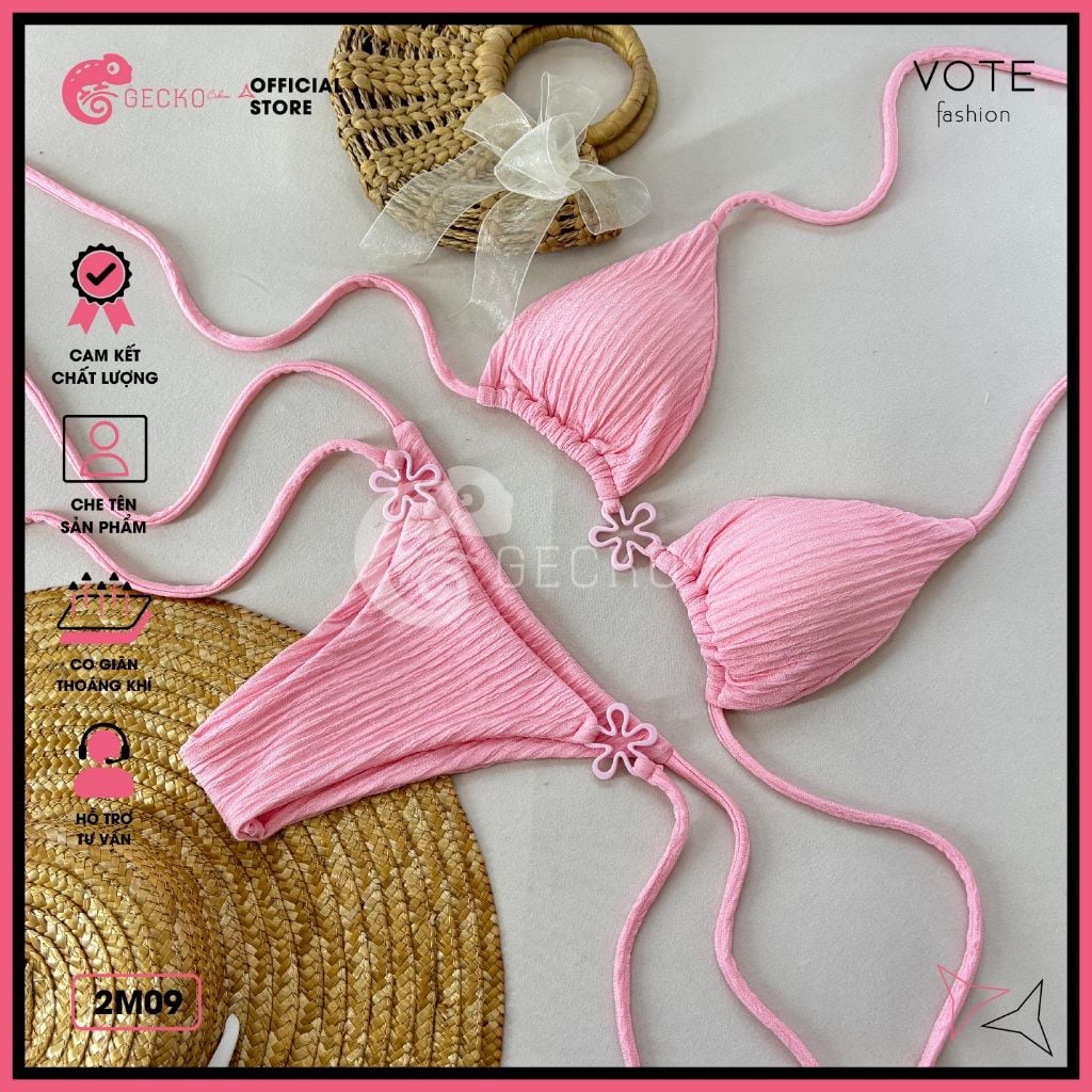  Bikini 2 Mảnh Tam Giác Xốp Mix 3 Khoen Charm Gợi Cảm GECKO 2M09 