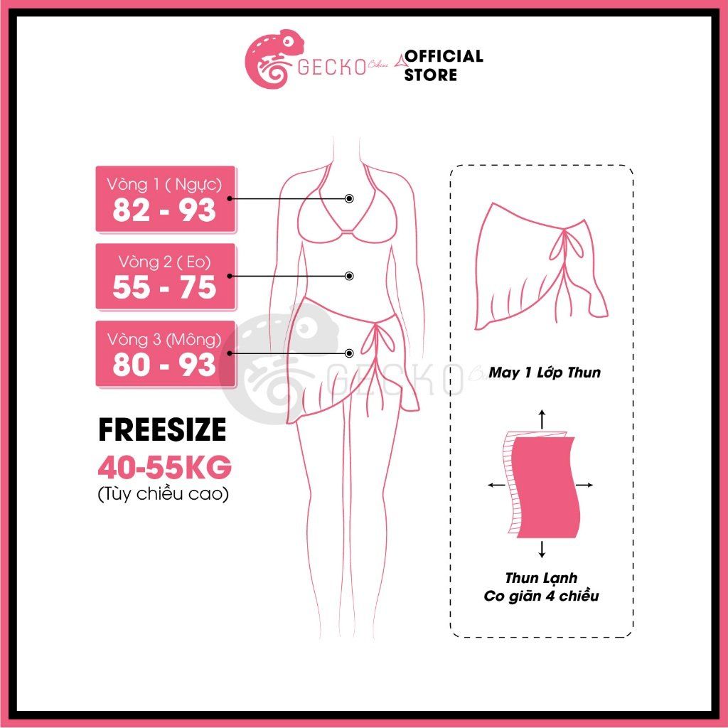  Combo 3 Món Bikini Bèo Nhún Mix Quần Váy Cao Cấp GECKO 4CB01 