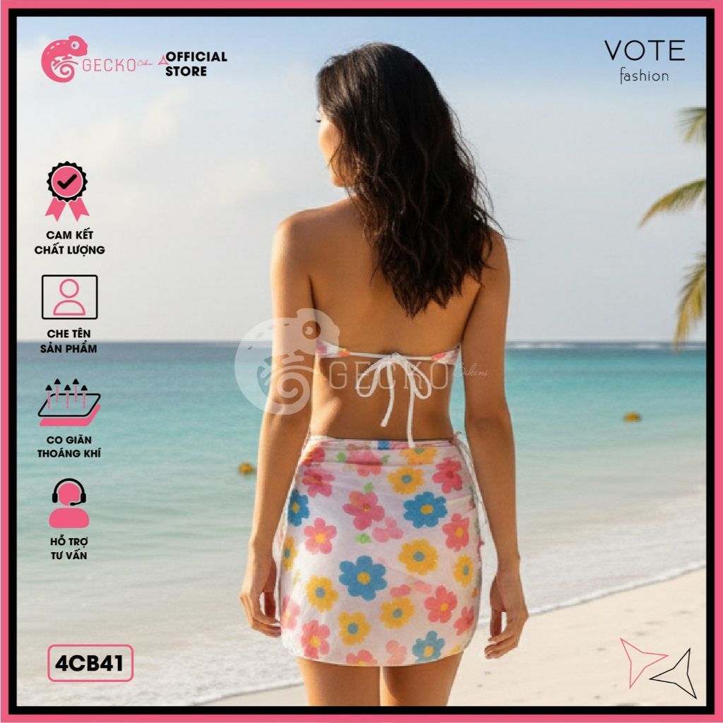  Combo 3 Món Tam Giác Mix Khăn Voan Hoạ Tiết Nhiệt Đới GECKO 4CB41 