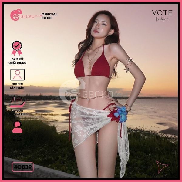  Combo 3 Món Tam Giác Phối Khăn Ren Gợi Cảm GECKO 4CB39 