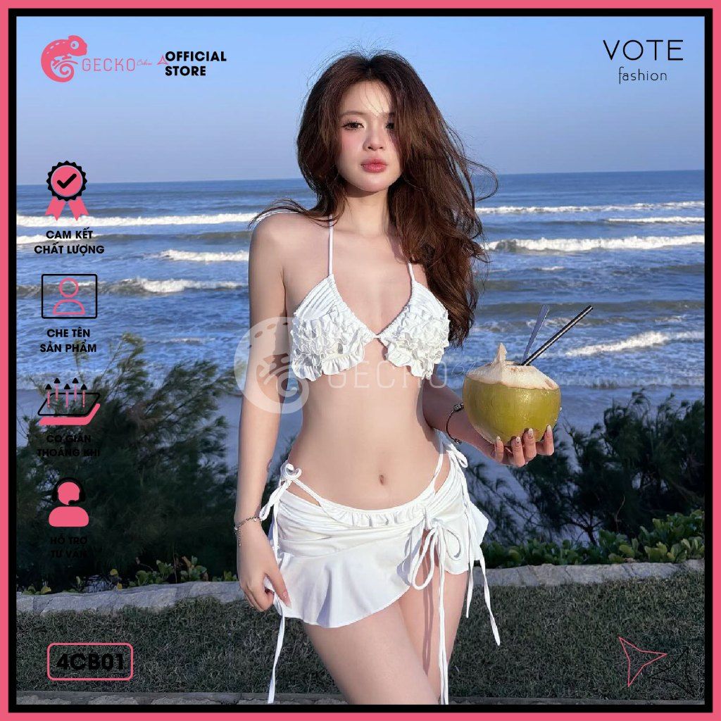  Combo 3 Món Bikini Bèo Nhún Mix Quần Váy Cao Cấp GECKO 4CB01 