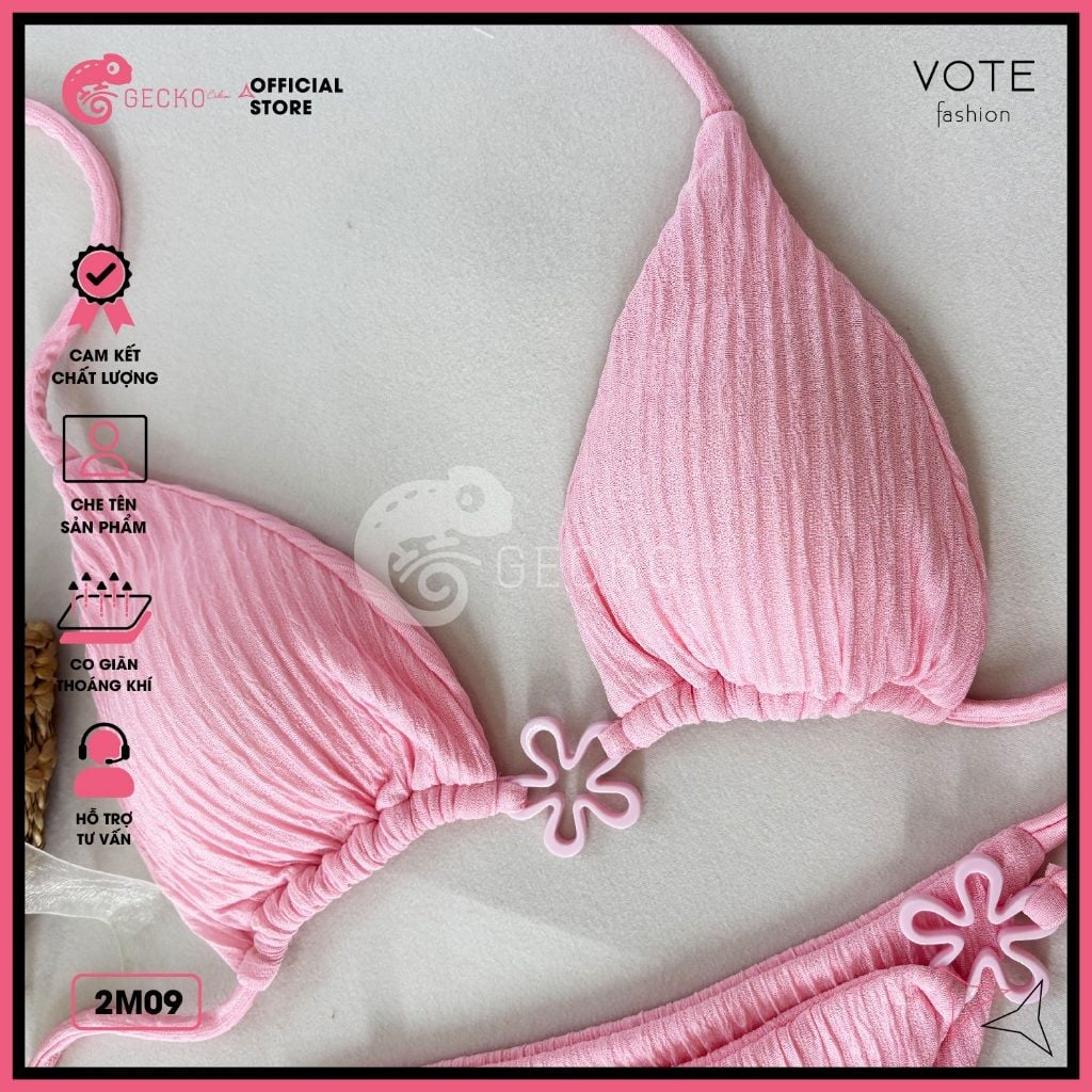 Bikini 2 Mảnh Tam Giác Xốp Mix 3 Khoen Charm Gợi Cảm GECKO 2M09 