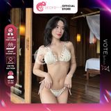  Bikini 2 Mảnh Tam Giác Hoạ Tiết Gợn Sóng Mix Dây Màu Nude Dễ Thương GECKO 2M82 