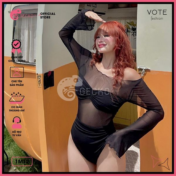  Bikini 1 Mảnh Lưới Phối Áo Cúp Quần Chip Cute GECKO 1M30 