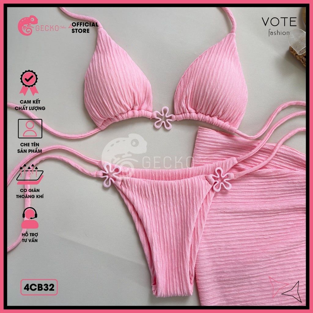  Combo 3 Món Bikini Tam Giác Mix Khoen Charm Kèm Khăn Cute GECKO 4CB32 