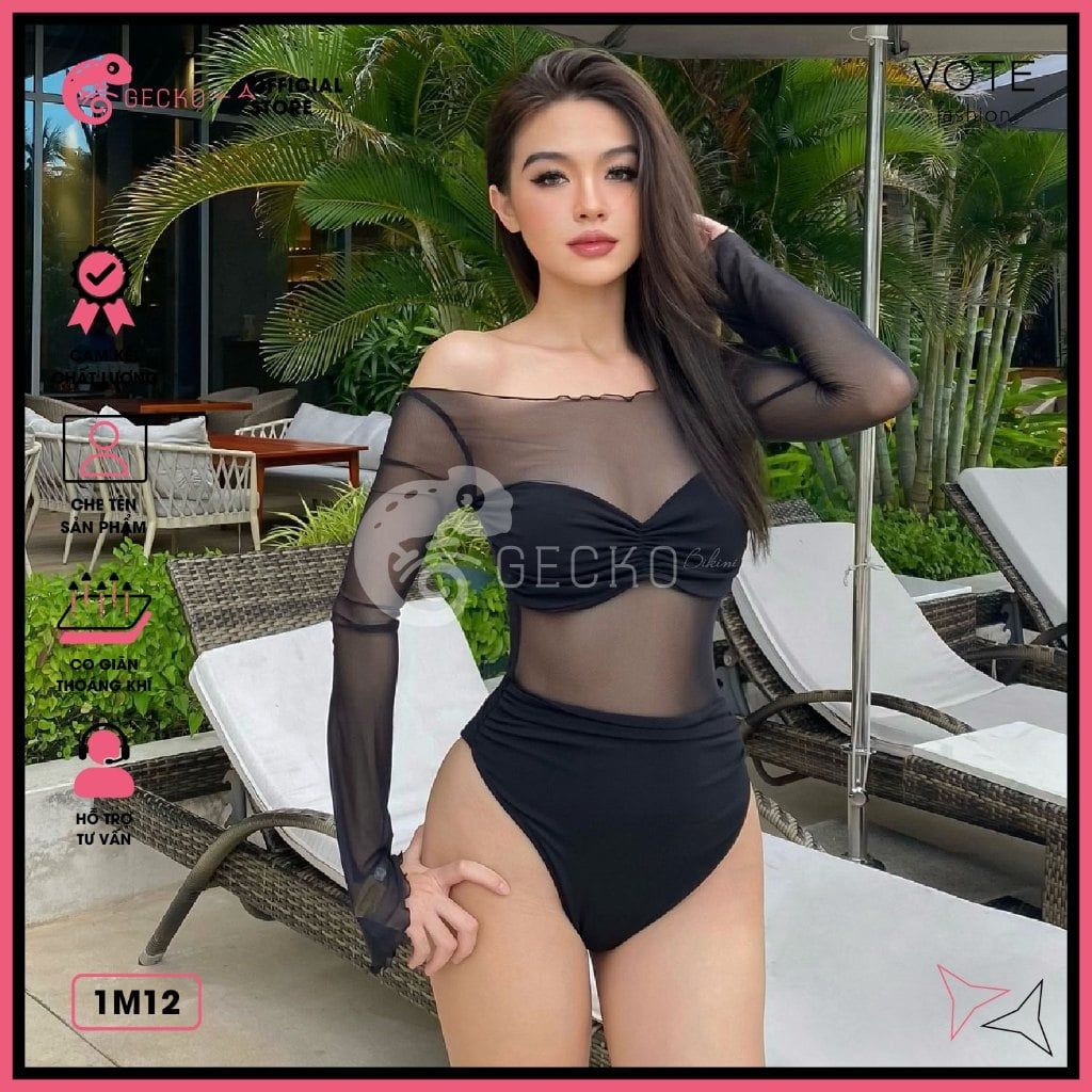  Bikini 1 Mảnh Lưới Phối Áo Cúp Quần Chip Cute GECKO 1M30 