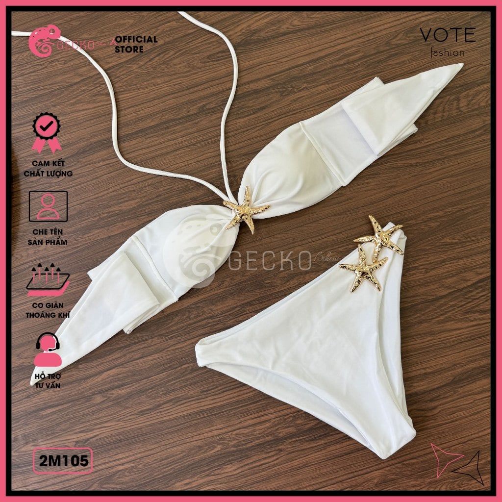  Bikini 2 Mảnh Áo Cúp Mix 3 Khoen Sao Biển Xinh Xắn GECKO 2M105 