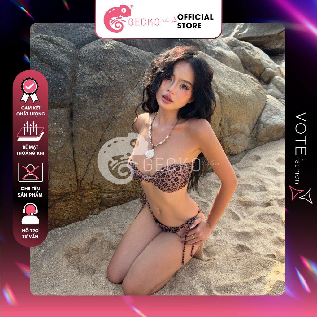  Bikini 2 Mảnh Áo Cúp Lotkhe Hoạ Tiết Da Beo Sexy GECKO 2M97 
