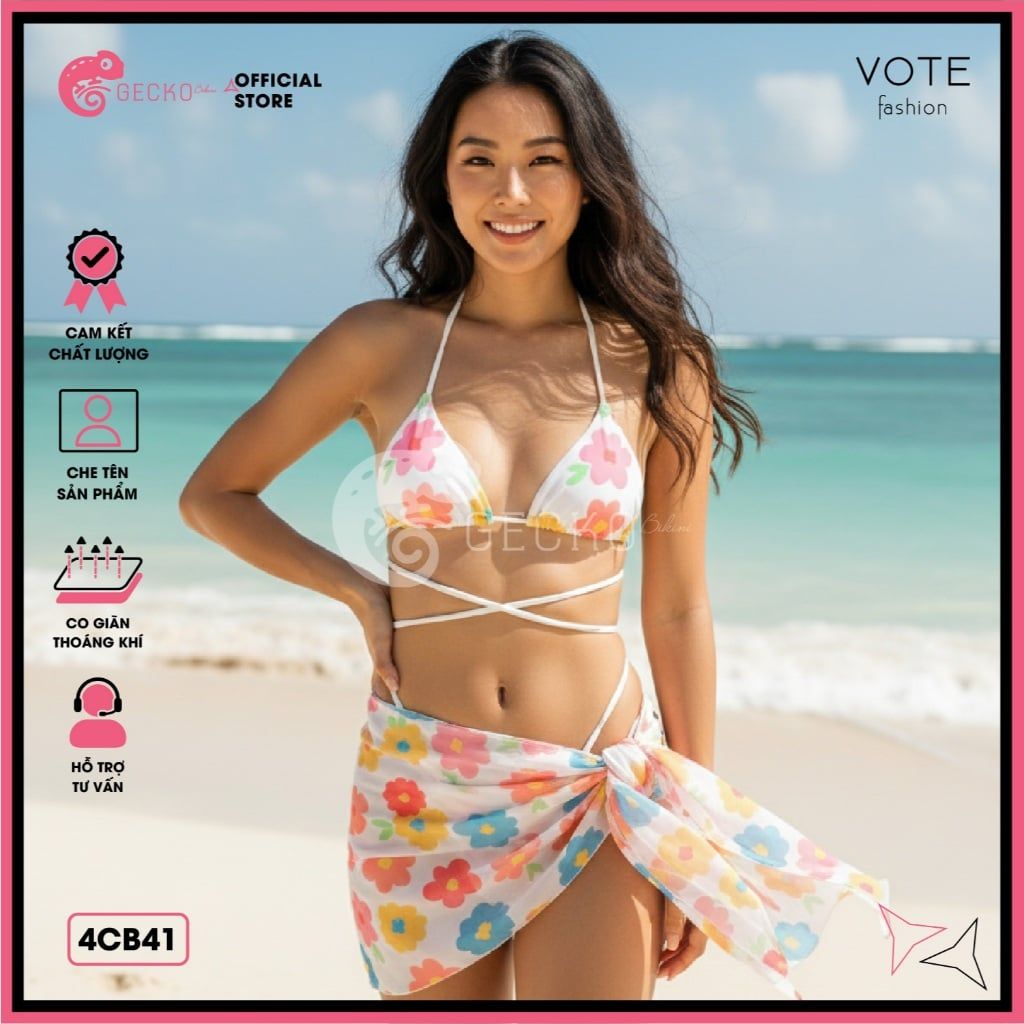  Combo 3 Món Tam Giác Mix Khăn Voan Hoạ Tiết Nhiệt Đới GECKO 4CB41 