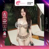  Bikini 2 Mảnh Đính Khoen Vàng Hoạ Tiết Da Beo Sexy GECKO 2M83 