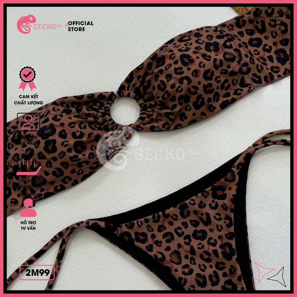  Bikini 2 Mảnh Cúp Ngực Da Beo Mix Khoen Tròn Quần Lotkhe GECKO 2M99 