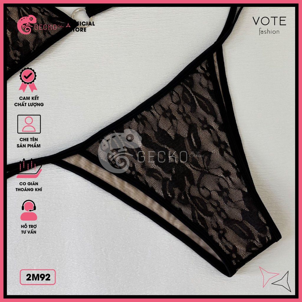  Bikini 2 Mảnh Tam Giác Ren Hoa Phối Khoen Gợi Cảm GECKO 2M92 