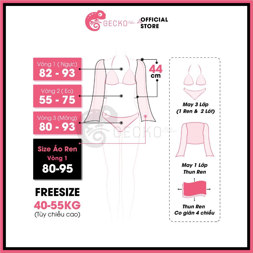  Combo 3 Món Bikini Áo Lưới Ren Hoa Bikini Váy Bèo GECKO 4CB28 