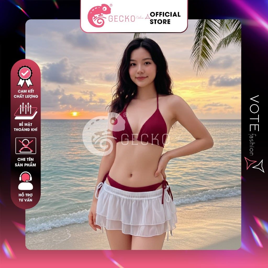  Combo 3 Món Tam Giác Mix Chân Váy 2 Tầng Cute GECKO 4CB40 