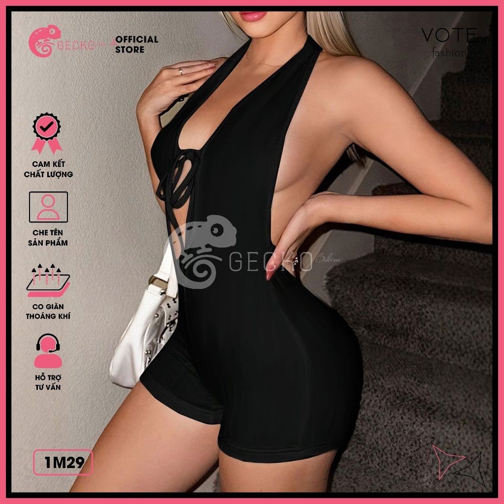 Bikini 1 Mảnh Khoét Ngực Quần Đùi Gợi Cảm Tăm Lạnh GECKO 1M29 