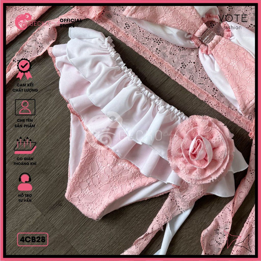  Combo 3 Món Bikini Áo Lưới Ren Hoa Bikini Váy Bèo GECKO 4CB28 