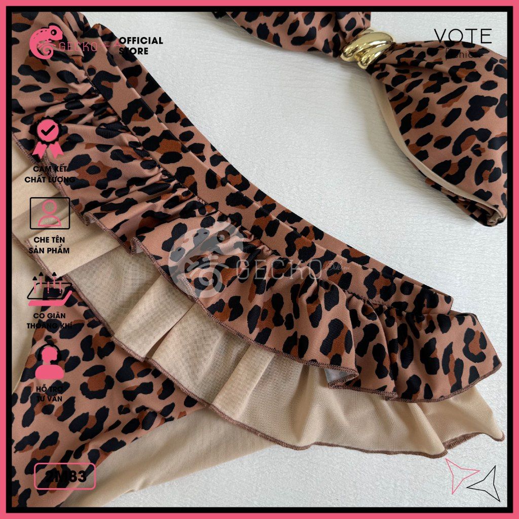  Bikini 2 Mảnh Đính Khoen Vàng Hoạ Tiết Da Beo Sexy GECKO 2M83 