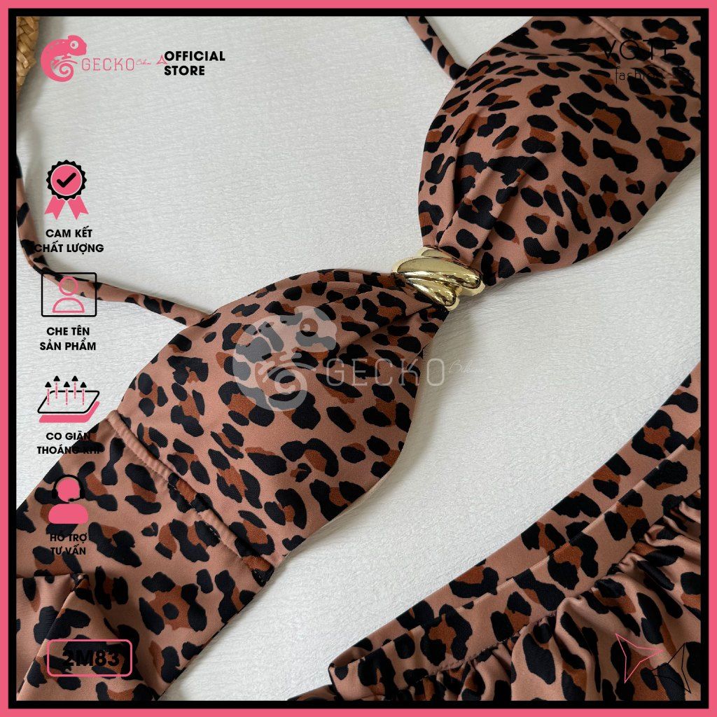  Bikini 2 Mảnh Đính Khoen Vàng Hoạ Tiết Da Beo Sexy GECKO 2M83 