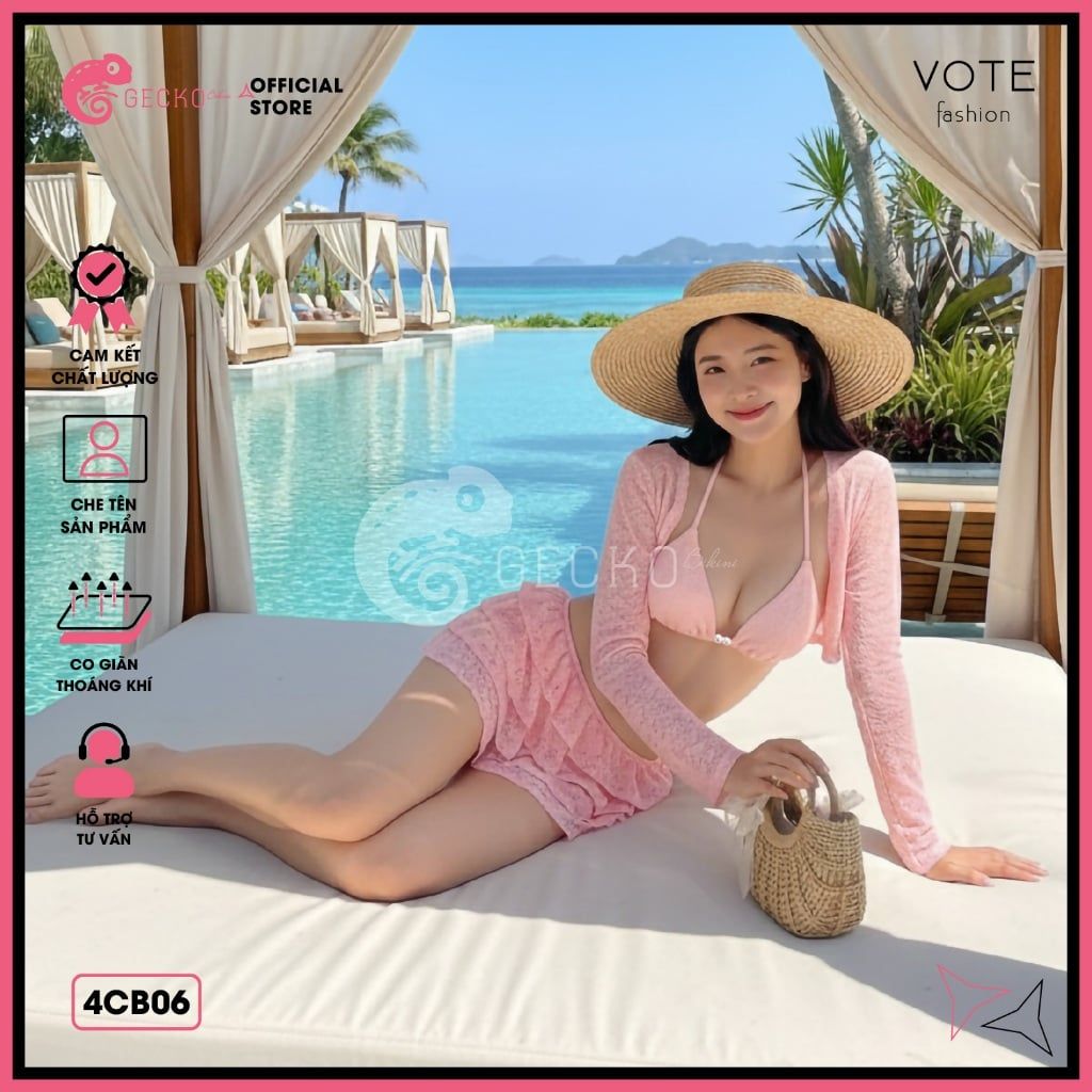  Combo 3 Món Bikini Tam Giác Ren Mix Ngọ.c Tra.i GECKO 4CB06 