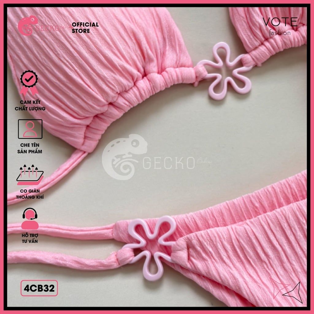  Combo 3 Món Bikini Tam Giác Mix Khoen Charm Kèm Khăn Cute GECKO 4CB32 