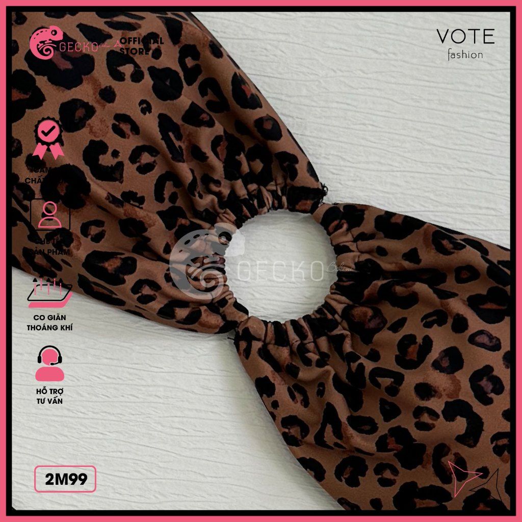  Bikini 2 Mảnh Cúp Ngực Da Beo Mix Khoen Tròn Quần Lotkhe GECKO 2M99 