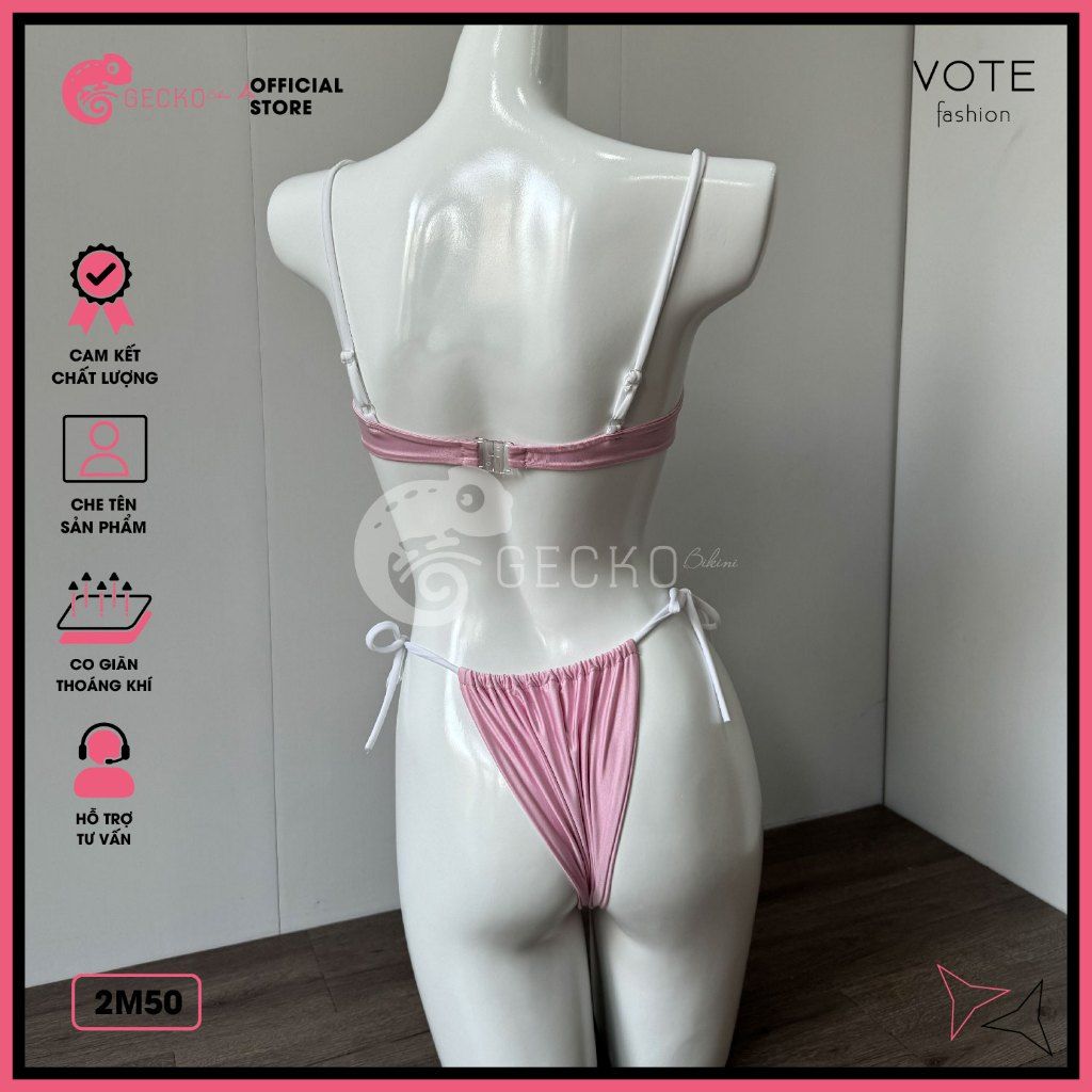  Bikini 2 Mảnh Gọng Áo Phối Line Trắng Rút Dây Vintage GECKO 2M50 