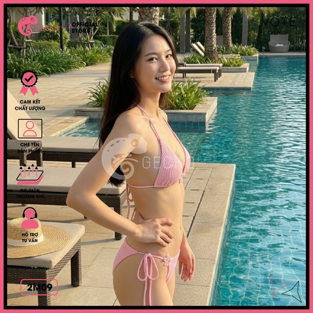  Bikini 2 Mảnh Tam Giác Xốp Mix 3 Khoen Charm Gợi Cảm GECKO 2M09 