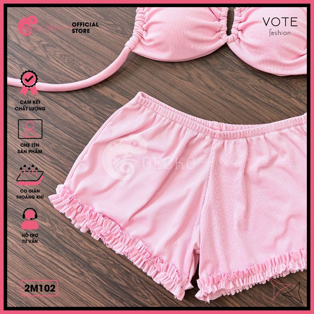  Bikini 2 Mảnh Áo Cúp Khoen U Quần Đùi Bèo Dễ Thương GECKO 2M102 