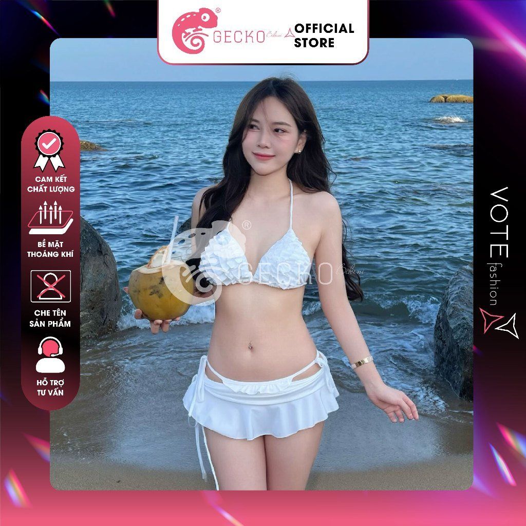  Combo 3 Món Bikini Bèo Nhún Mix Quần Váy Cao Cấp GECKO 4CB01 