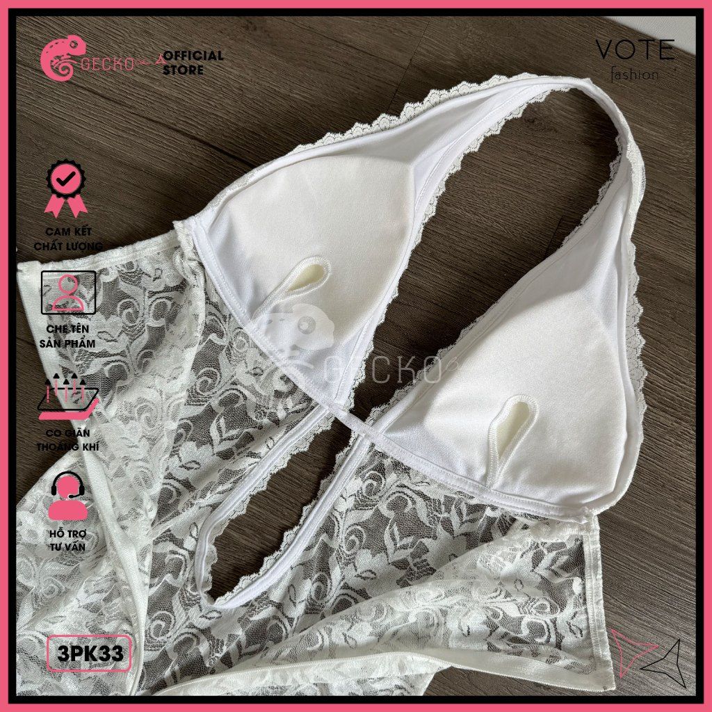  Đầm Ren Dáng Dài Hở Lưng Phối Chân Ren Mặc Cùng Bikini GECKO 3PK33 