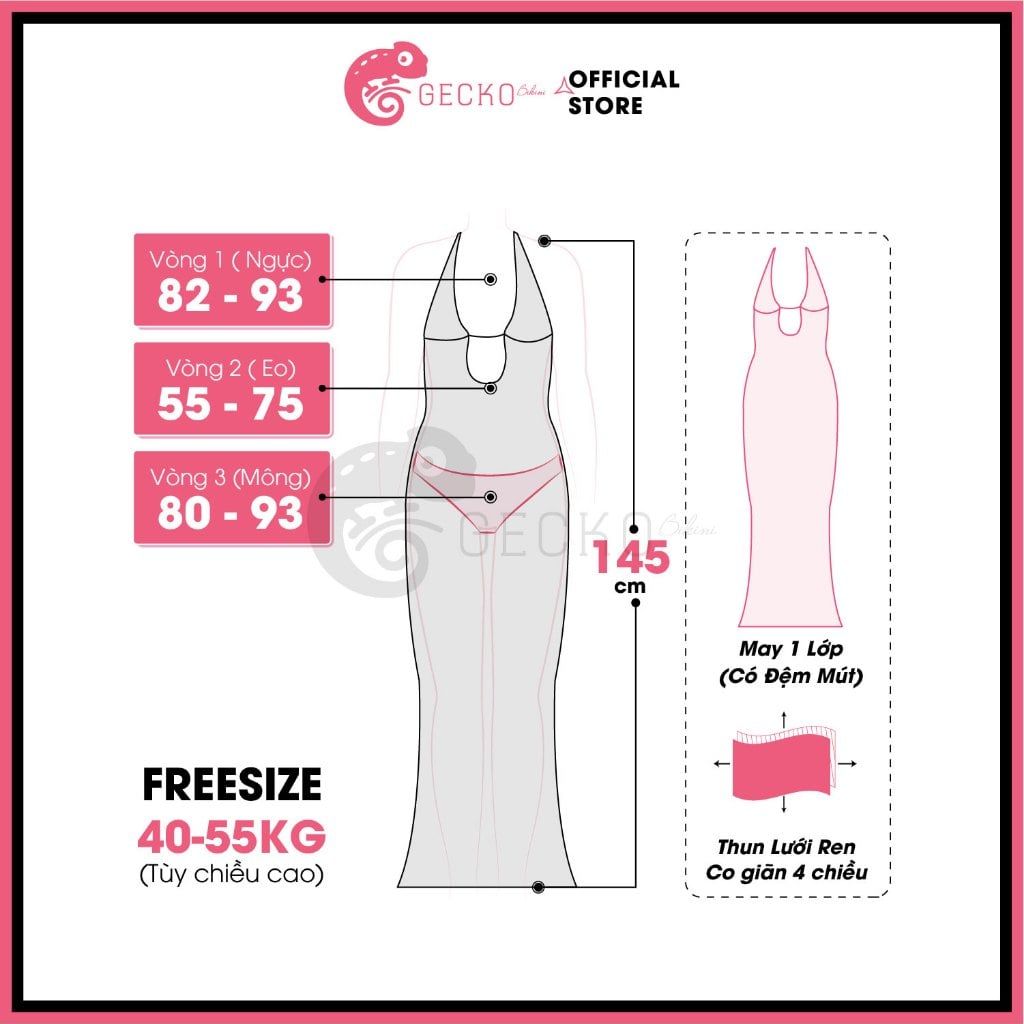  Đầm Ren Dáng Dài Hở Lưng Phối Chân Ren Mặc Cùng Bikini GECKO 3PK33 