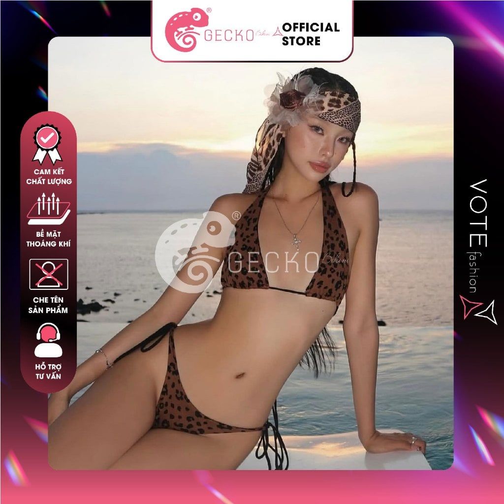  Bikini 2 Mảnh Tam Giác Hoạ Tiết Da Beo Sexy GECKO 2M93 