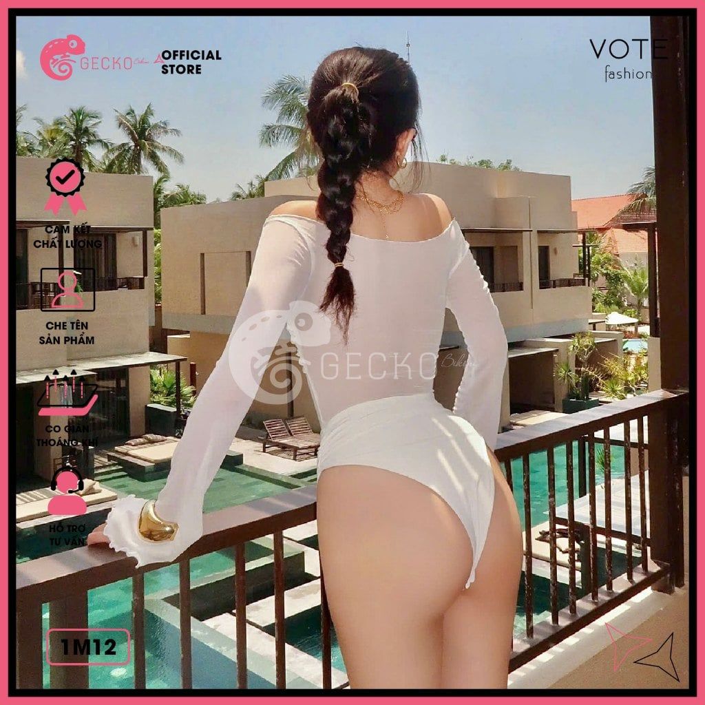  Bikini 1 Mảnh Lưới Phối Áo Cúp Quần Chip Cute GECKO 1M30 