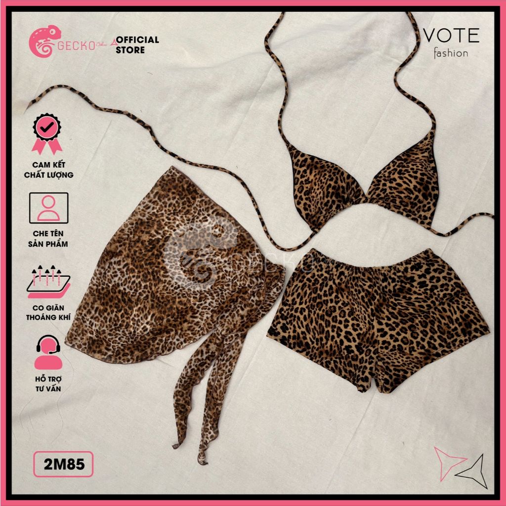  Bikini 2 Mảnh Tam Giác Quần Đùi Hoạ Tiết Beo Sexy GECKO 2M85 