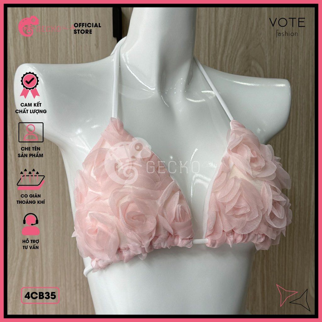  Combo 3 Món Bikini Hoa Hồng Phối Váy Cute GECKO 4CB35 
