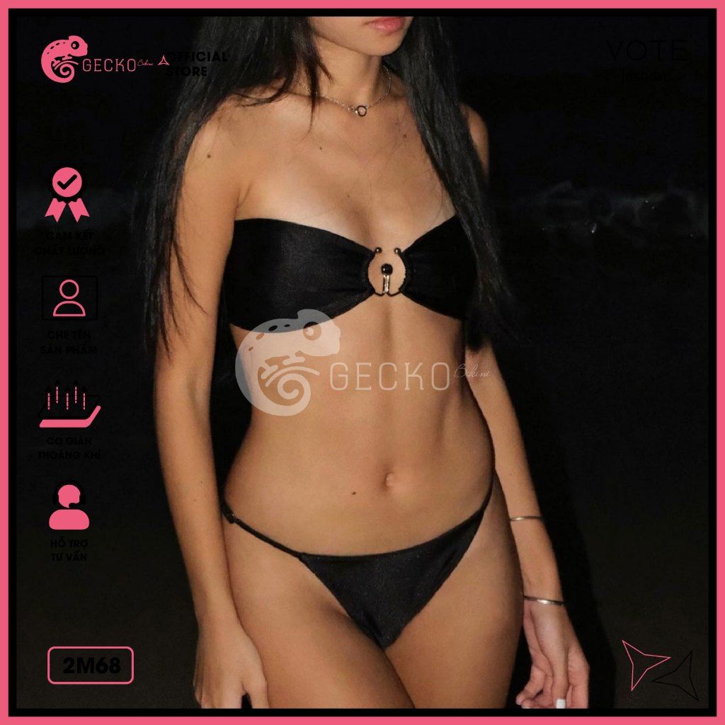  Bikini 2 Mảnh Ngang Ngực Phối Khoen GECKO 2M69 