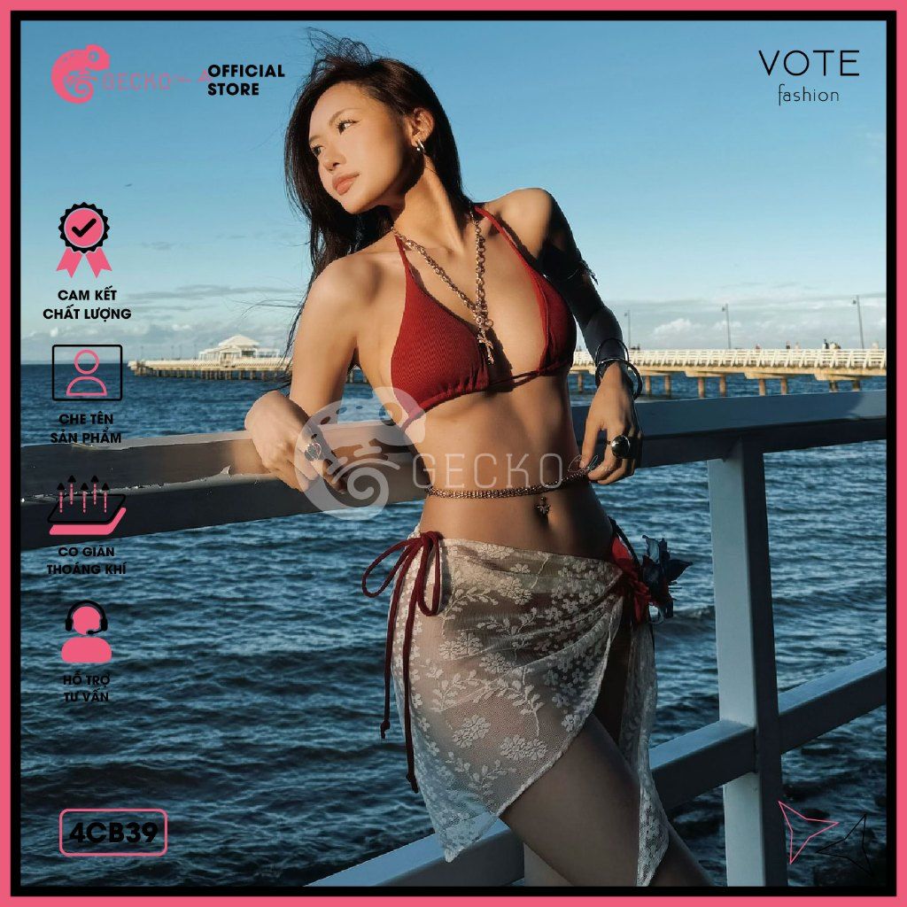  Combo 3 Món Tam Giác Phối Khăn Ren Gợi Cảm GECKO 4CB39 