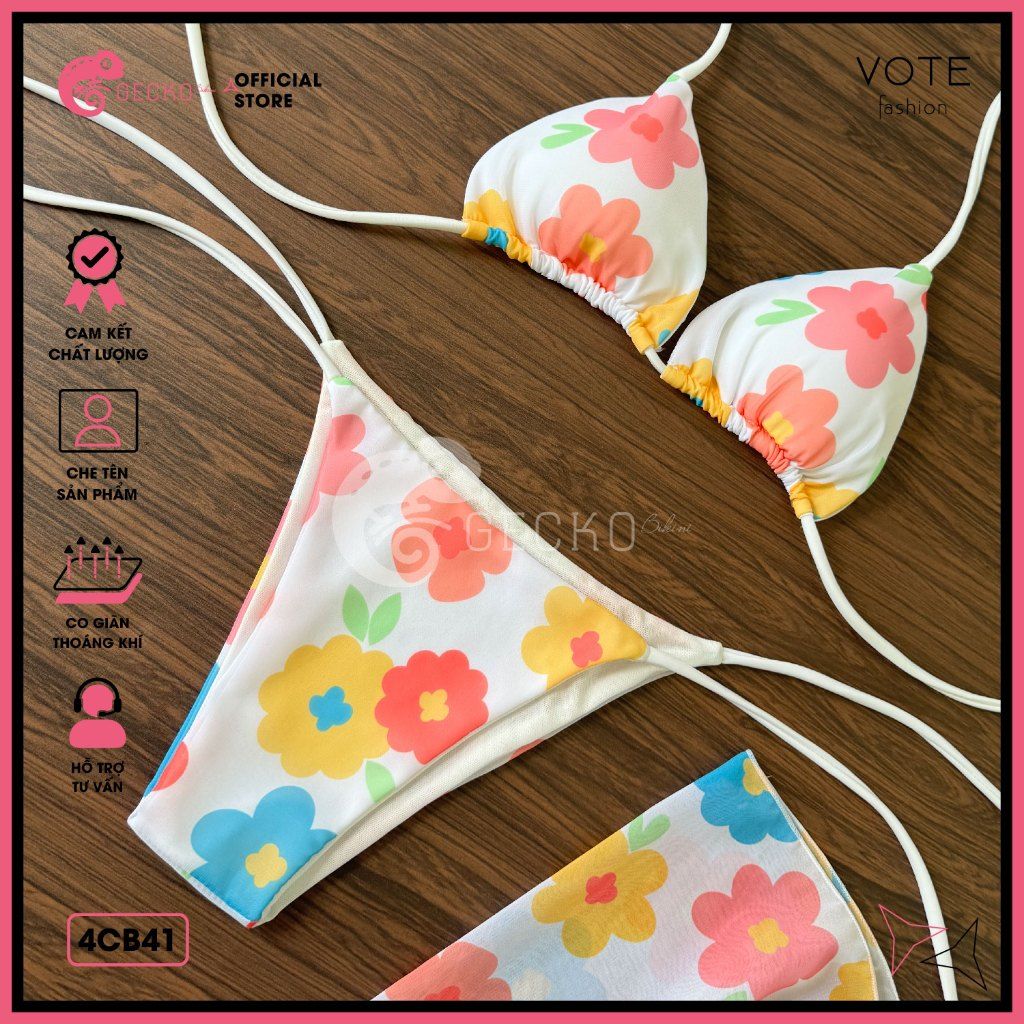  Combo 3 Món Tam Giác Voan Hoạ Tiết Hoa Dễ Thương GECKO 4CB41 