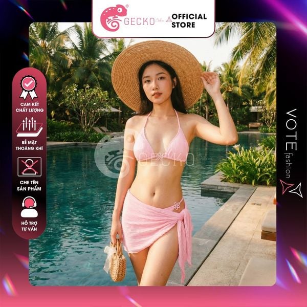  Combo 3 Món Bikini Tam Giác Mix Khoen Charm Kèm Khăn Cute GECKO 4CB32 