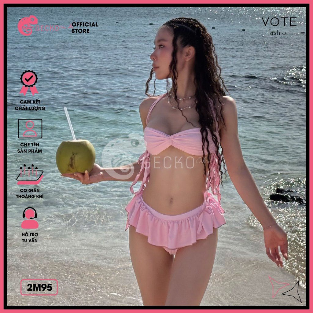  Bikini 2 Mảnh Áo Xoắn Tua Rua Quần Bèo GECKO 2M95 