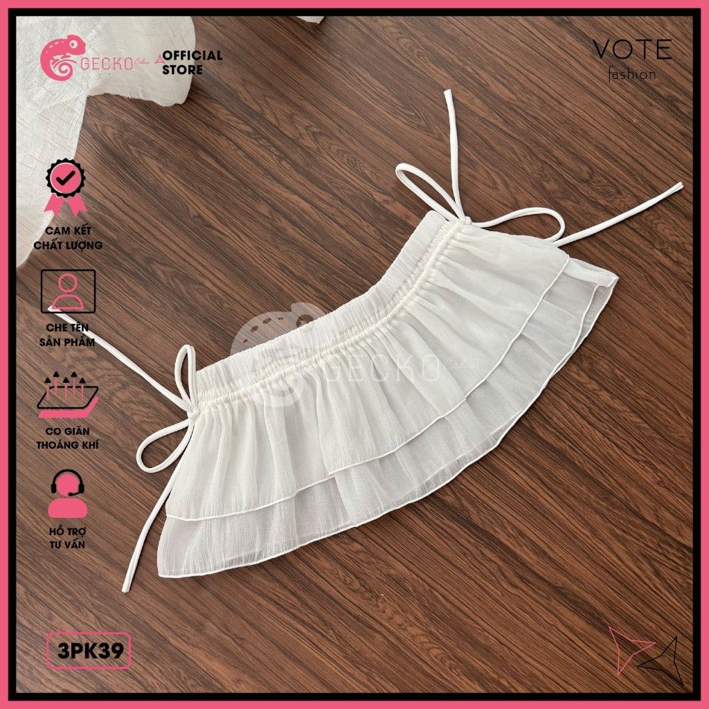  Chân Váy Voan Tơ Giấy 2 Tầng Dáng Ngắn Dễ Thương Mặc Kèm Bikini GECKO 3PK39 