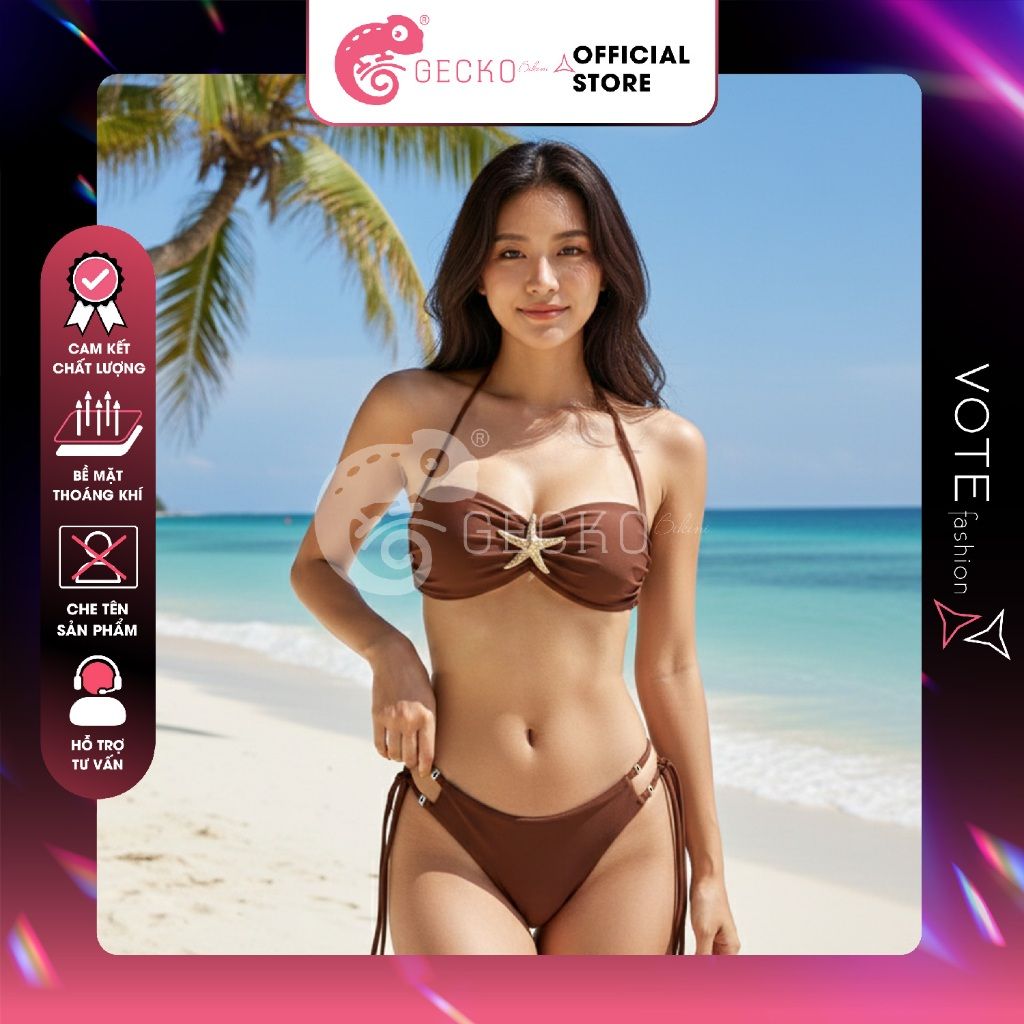  Bikini 2 Mảnh Cúp Nhúng Mix Khoen Sao Biển Dễ Thương GECKO 2M16 