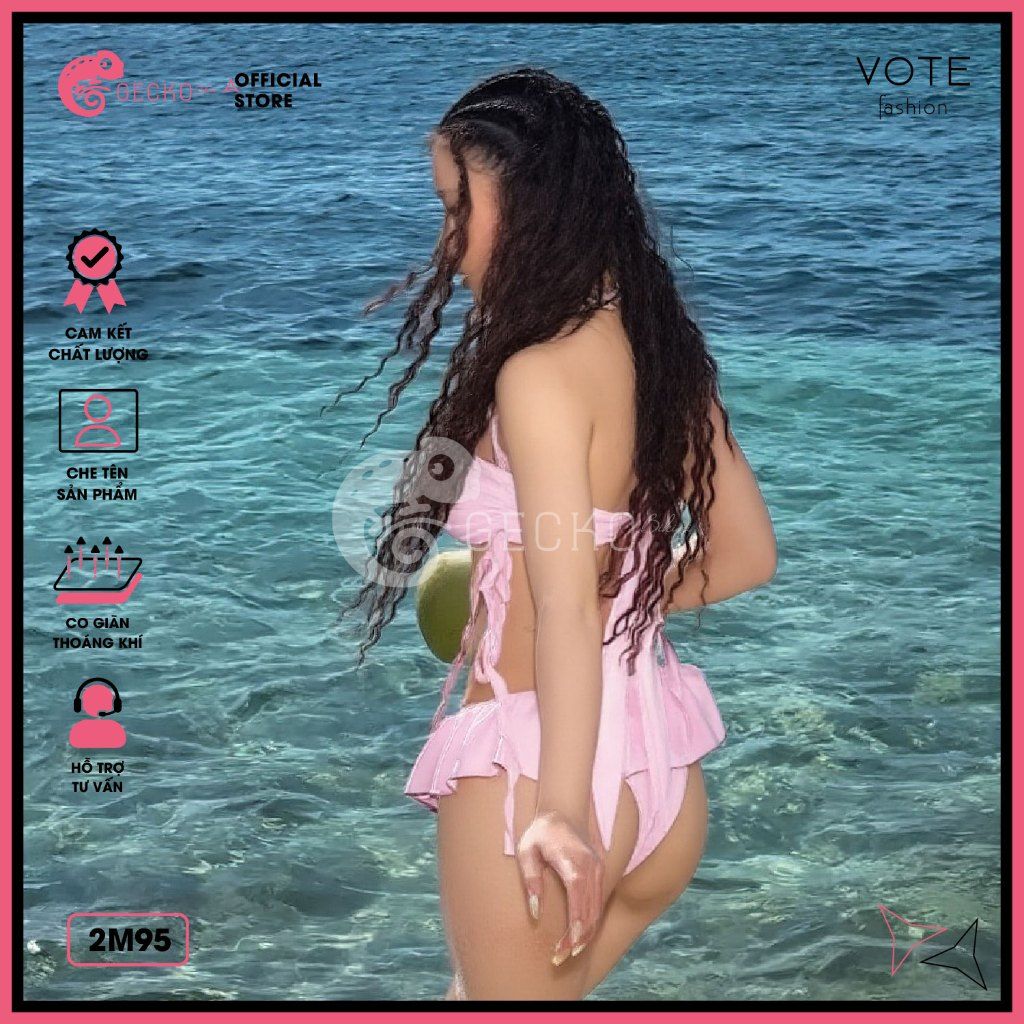  Bikini 2 Mảnh Áo Xoắn Tua Rua Quần Bèo GECKO 2M95 