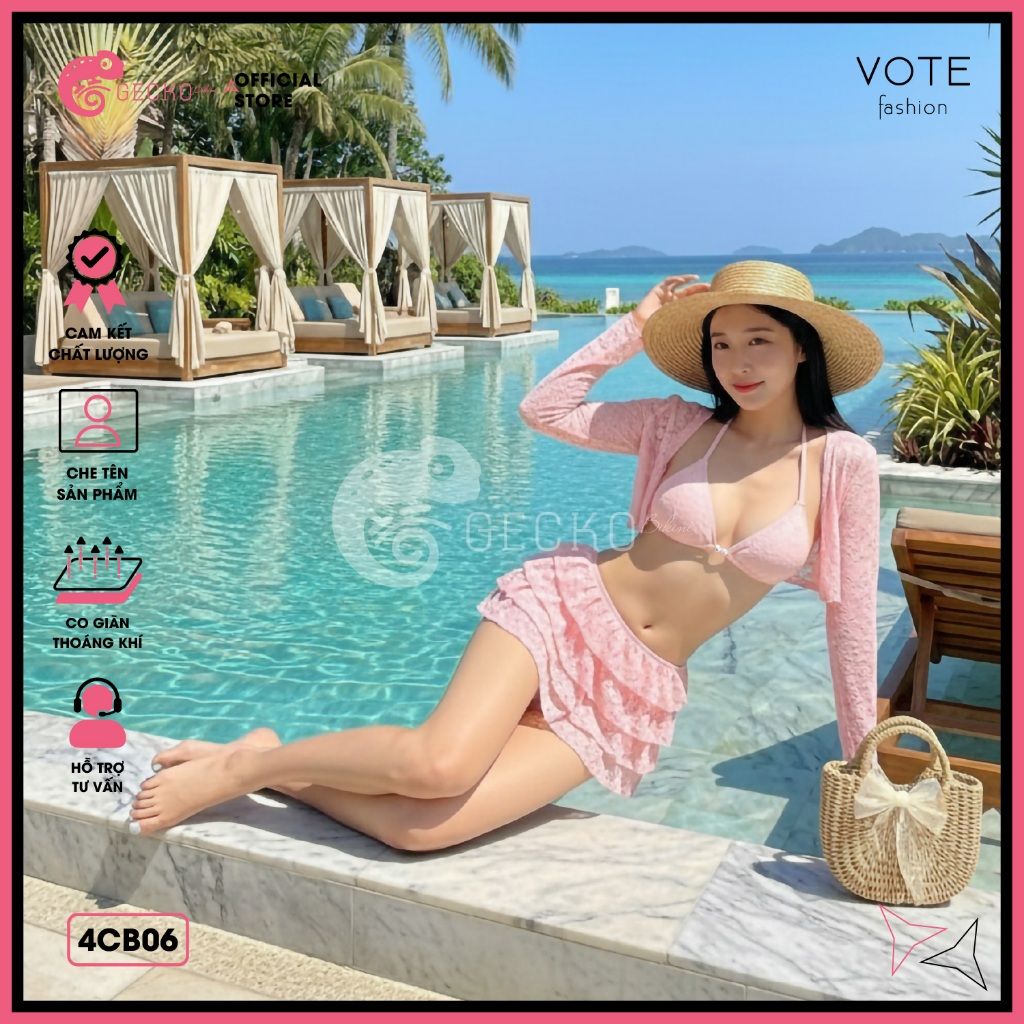  Combo 3 Món Bikini Tam Giác Ren Mix Ngọ.c Tra.i GECKO 4CB06 